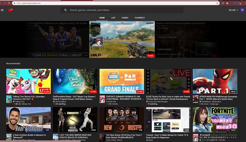 Youtube gaming site